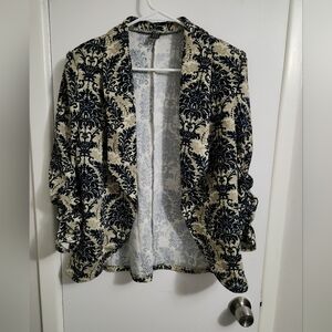 Elegant Black/navy and Cream Brocade Patterned Blazer